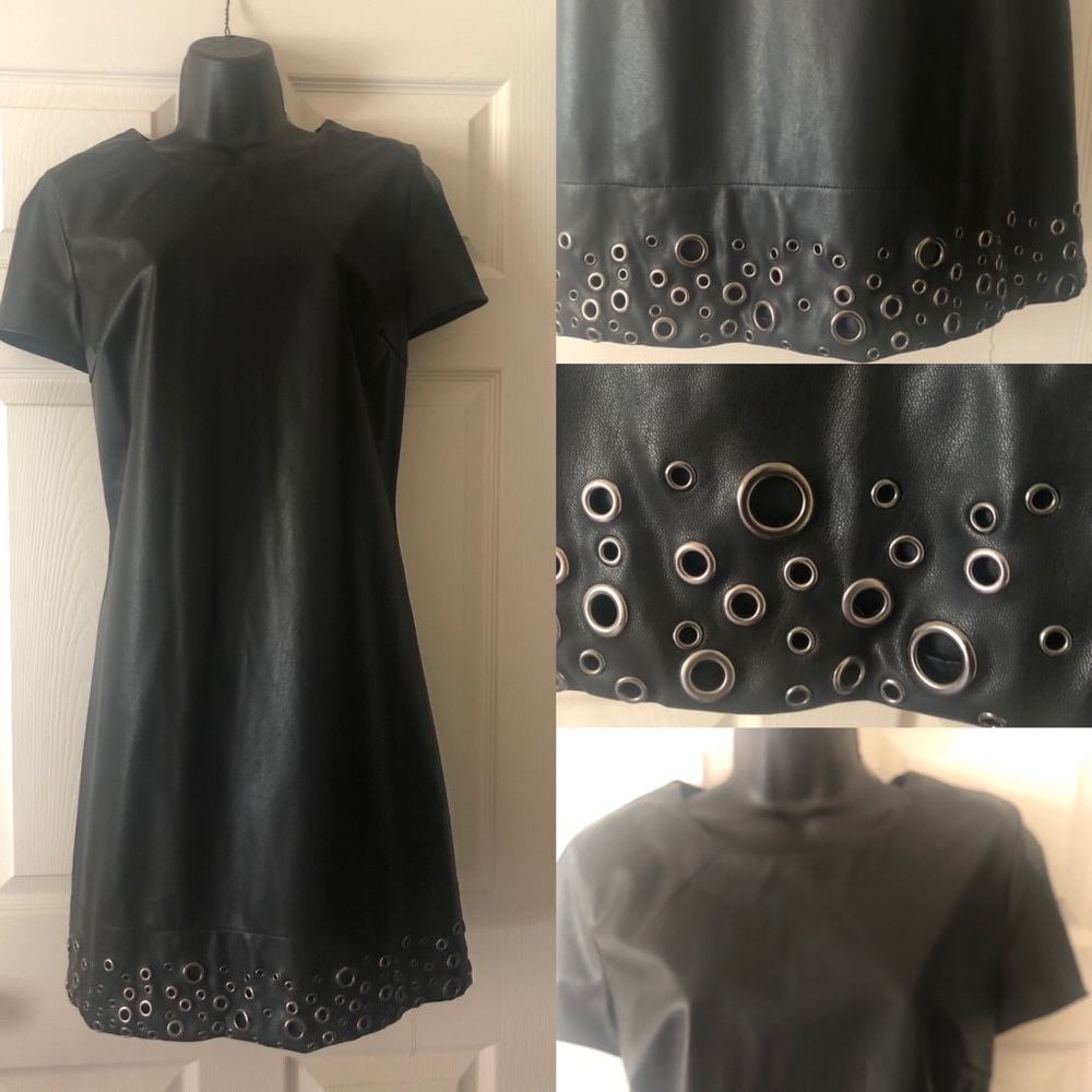 Sophisticated pleather dress with grommet trim